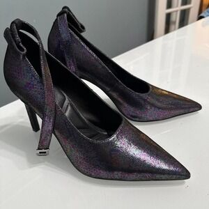 Karl Lagerfeld Holographic Pointed-Toe Heels | 9.5 | Ankle Strap Stilettos